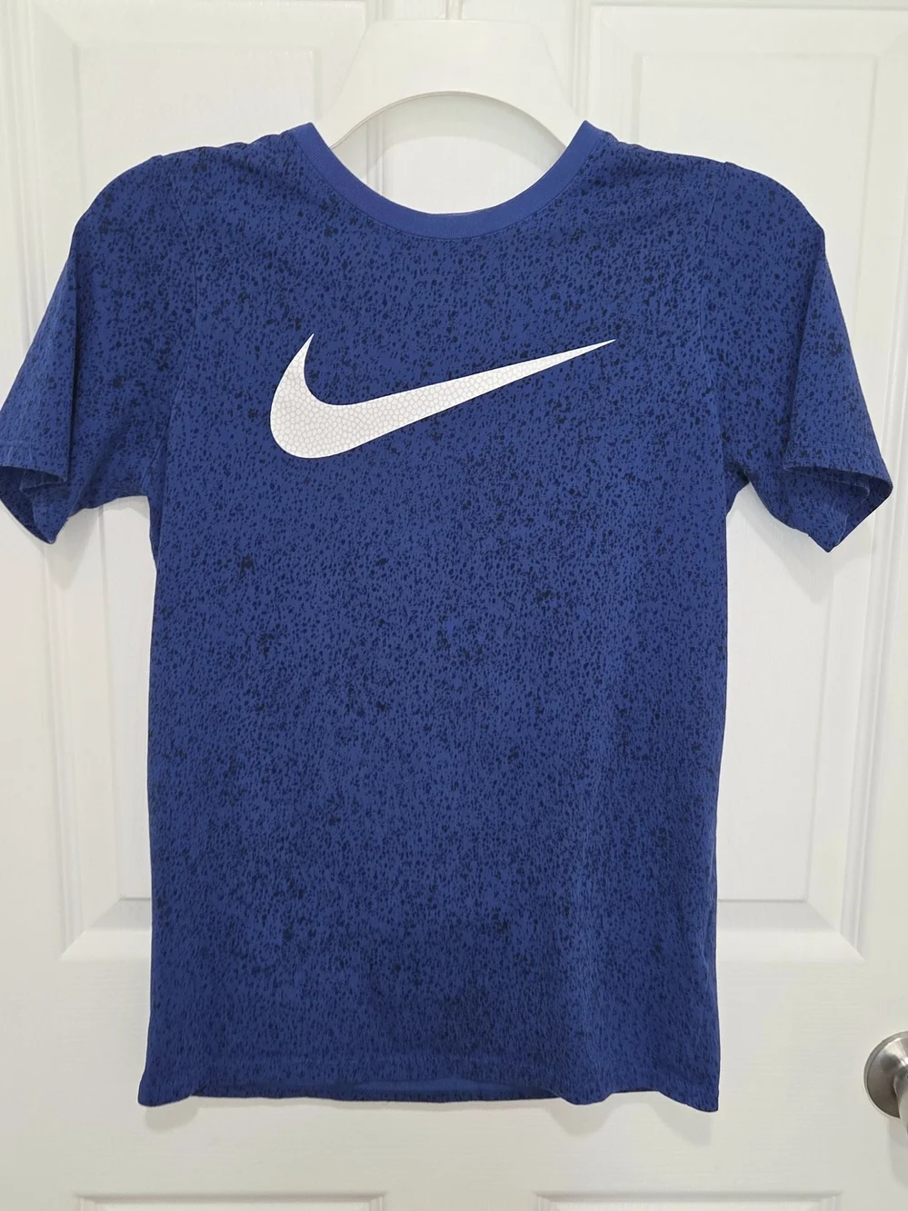 Nike Dri-Fit Boy's Short Sleeve Swoosh w/speckled T-Shirt in Blue/Black Sz Large